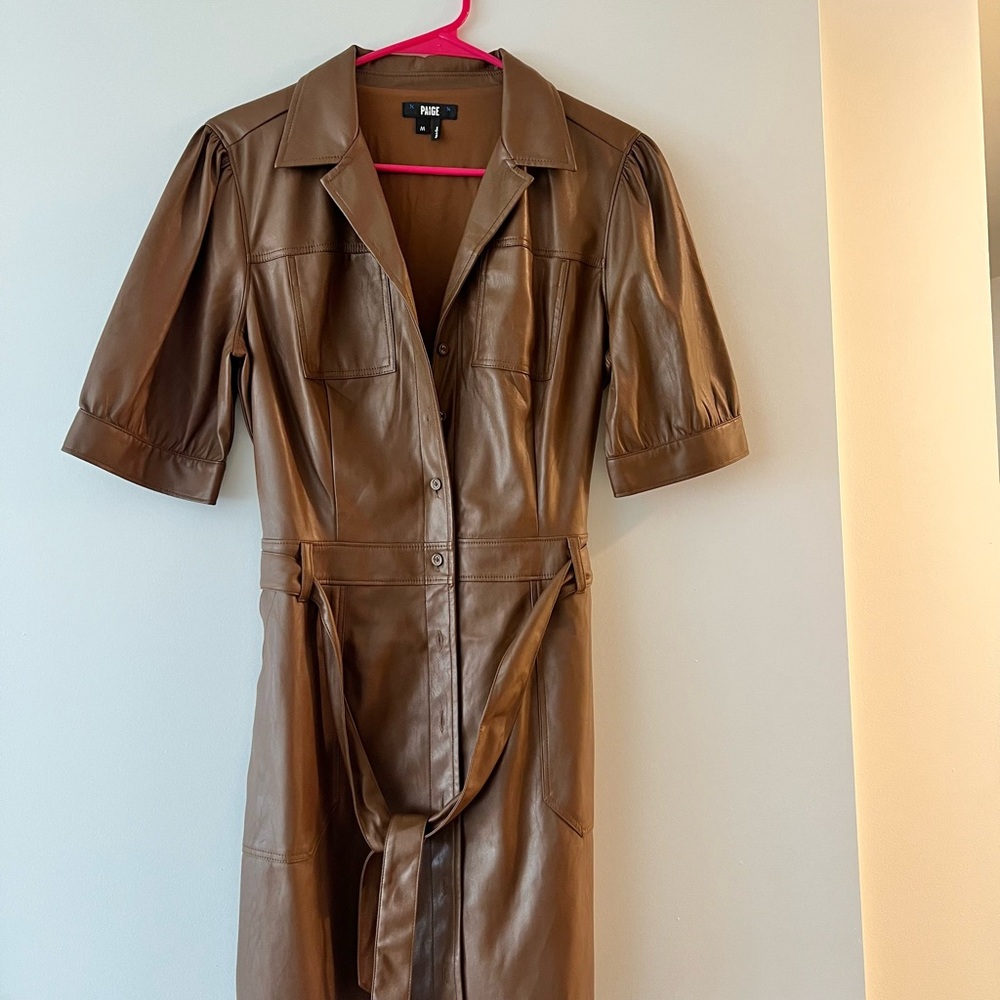 PAIGE Amina Faux Leather Brown Minidress - Picture 6 of 7